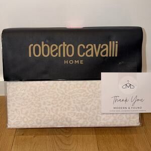 NEW Roberto Cavalli Home 4 Piece KING Sheet Set Beige Leopard Print 100% Cotton